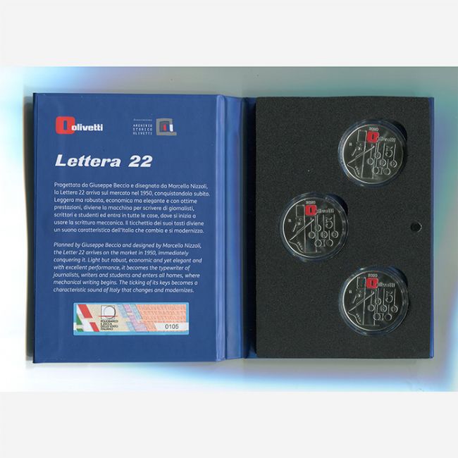 Numismatica Roma, Monete Repubblica Italiana Euro, 5 euro Serie  Eccellenze Italiane - Olivetti Lettera 22 - Trittico